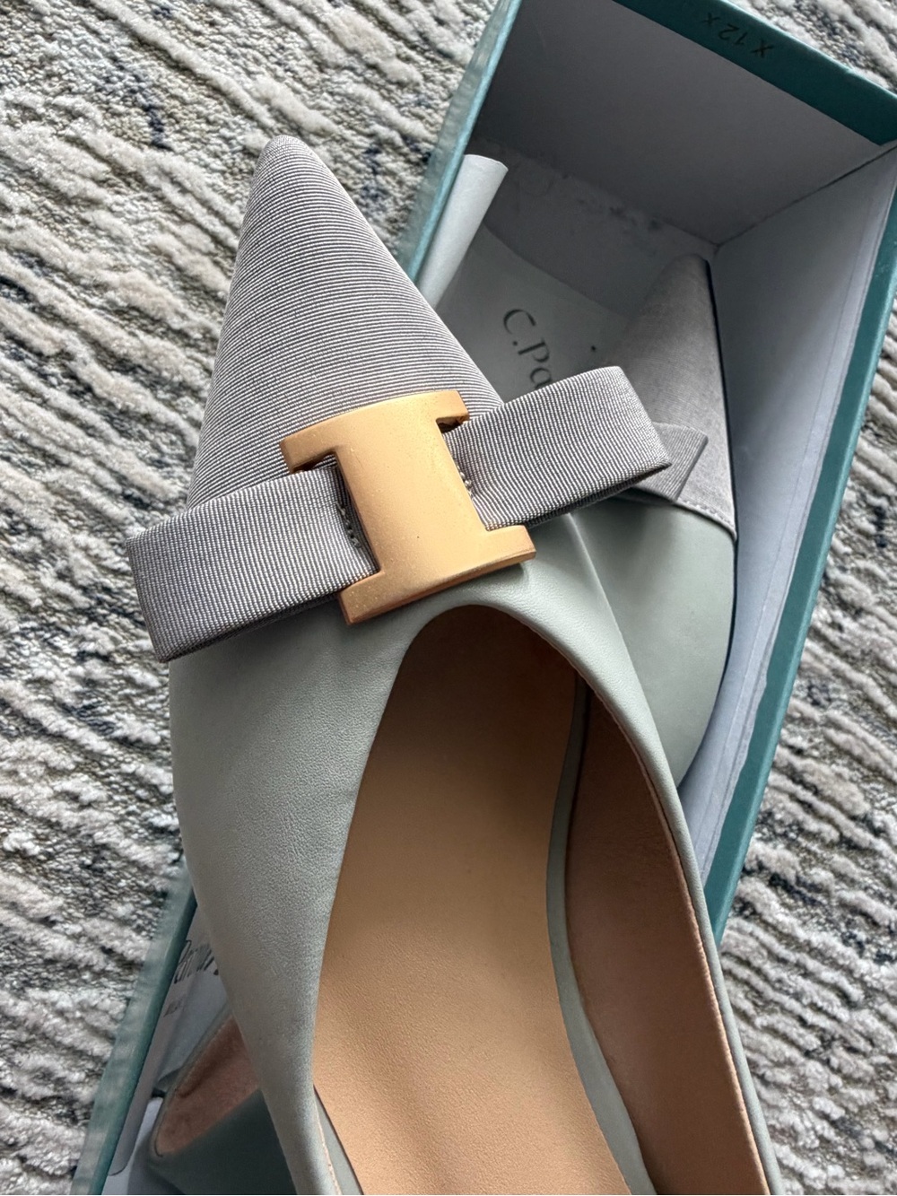 Pointed Toe Women's Flats with Gold Accent - Light Gray